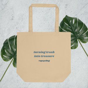 Eco 100% Organic Cotton Tote Bag - Trash to Treasure Upcycle